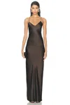 Nili Lotan Cami Bias-cut Silk Gown In Dark Brown