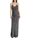 NILI LOTAN CAMI GOWN IN BLACK/IVORY FLORAL