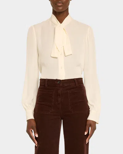 NILI LOTAN CARINA BUTTON-FRONT TIE-NECK SILK TOP