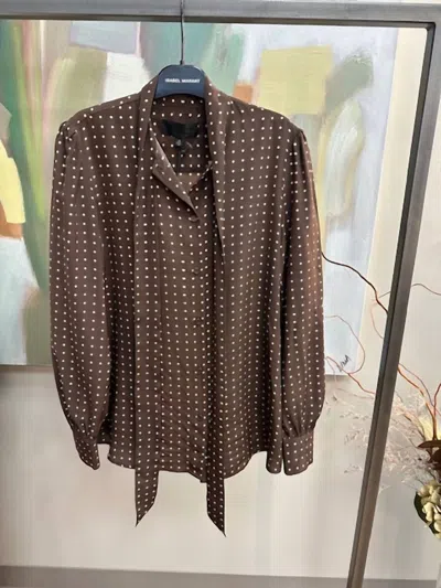 Nili Lotan Carina Silk Blouse In Brown/ivory Dot In Multi