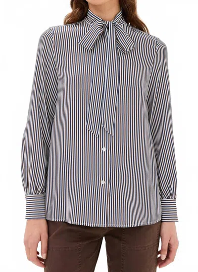 Nili Lotan Carina Top In Ivory/brown/navy Stripe In Blue