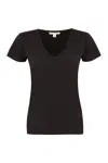 Nili Lotan Ribbed Neckline Short Sleeve V-neck T-shirt In Black