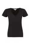 Nili Lotan Ribbed Neckline Short Sleeve V-neck T-shirt In Black