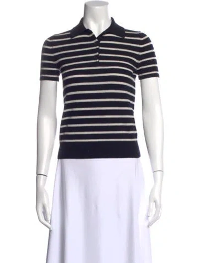 Pre-owned Nili Lotan Cashmere Striped Polo In White