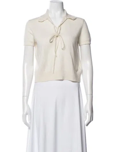 Pre-owned Nili Lotan Cashmere Tie Neck Polo In White