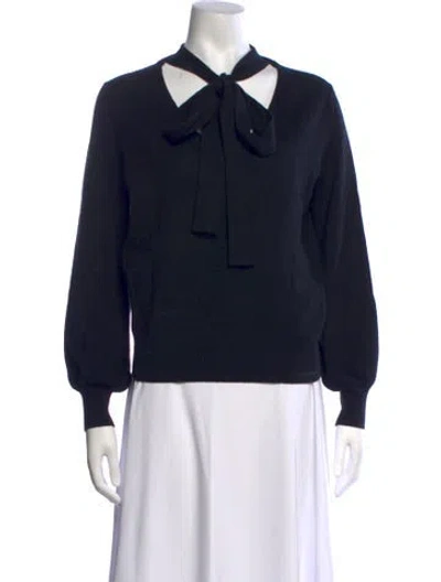 Pre-owned Nili Lotan Cashmere Tie Neck Sweater In Black/blue