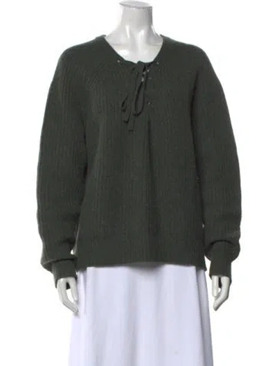 Pre-owned Nili Lotan Cashmere V-neck Sweater In Green