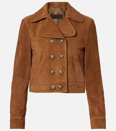 Nili Lotan Cassidy Double-breasted Cropped Suede Jacket In Brown