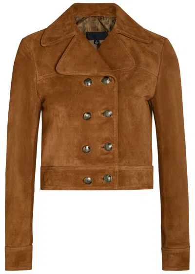 Nili Lotan Cassidy Double-breasted Cropped Suede Jacket In Brown
