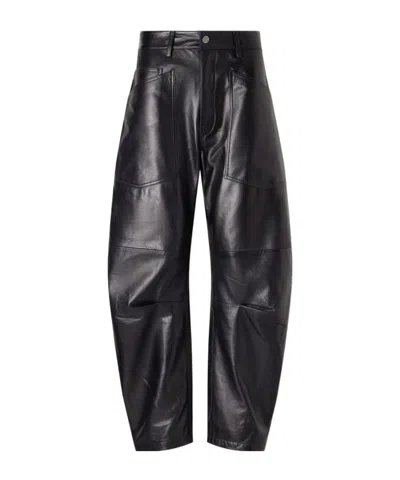 Nili Lotan Shon Leather Barrel-leg Pants In Black