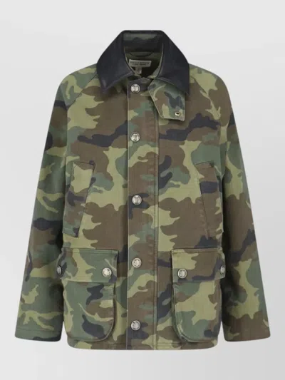 Nili Lotan Casual Jacket High Collar Camouflage Pattern Pockets In Green