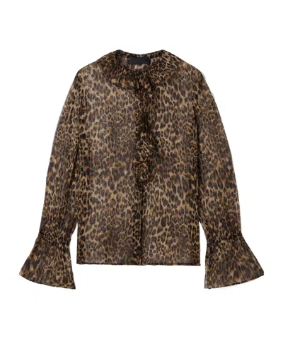 Nili Lotan Cecily Ruffled Leopard-print Metallic Silk-blend Crepon Blouse In Multi