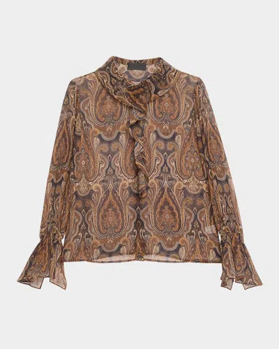 Nili Lotan Cecily Paisley Print Ruffled Silk Blouse In Cecily Shirt