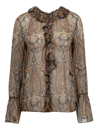 Nili Lotan Cecily Ruffle-detail Paisley-print Blouse In Braun