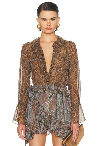 Nili Lotan Cecily Paisley Silk Blouse In Brown