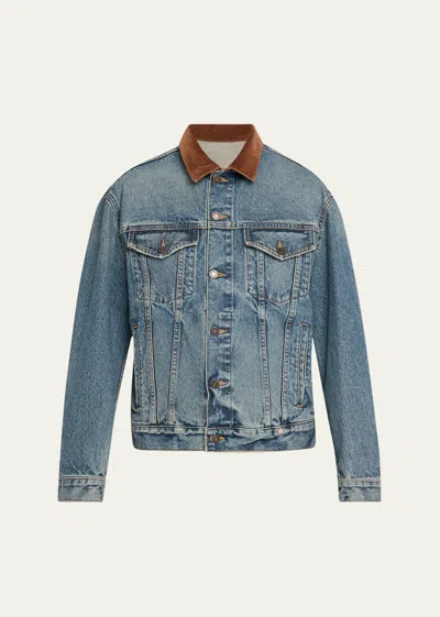 Nili Lotan Chesney Corduroy-collar Denim Jacket In Ocean Wash