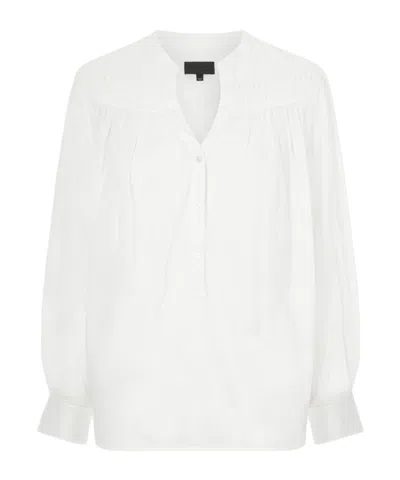Nili Lotan Clarys Embroidered Gathered Cotton-voile Blouse In White