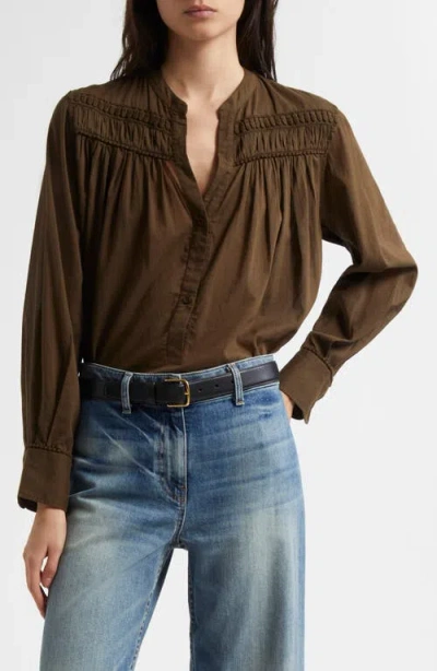 Nili Lotan Clarys Embroidered Gathered Cotton-voile Top In Green