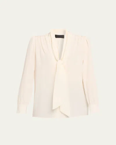 Nili Lotan Colt Neck-scarf Silk Blouse In Neutral