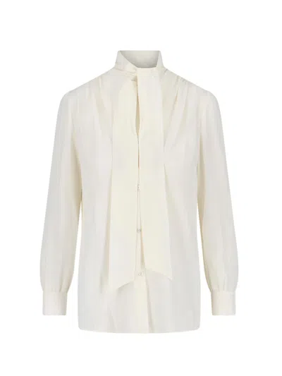 Nili Lotan Long Sleeve Top Tie Detail Pleated Back In Neutral