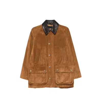 Nili Lotan Contrast-collar Suede Jacket In Brown