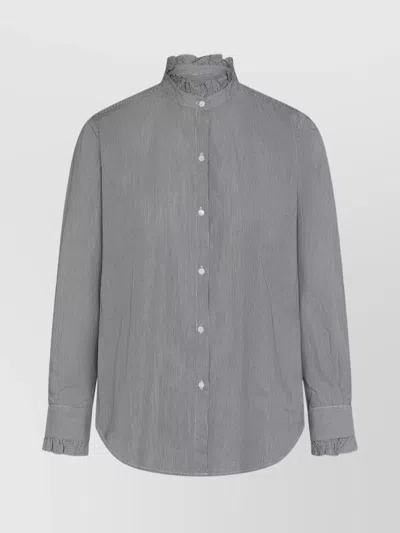 Nili Lotan Cotton Shirt With Ruffled Collar And Stripes In Gray