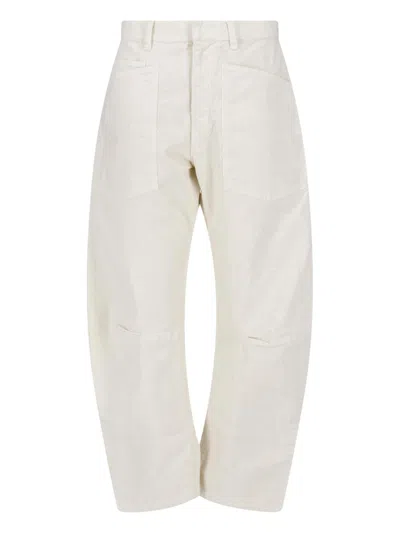 Nili Lotan Cream Shon Cotton Corduroy Rounded-leg Pants In White