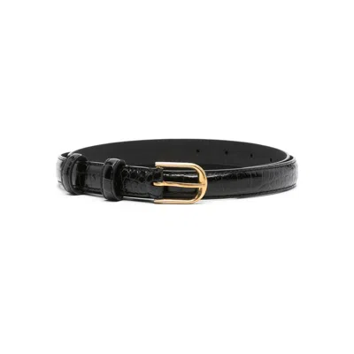 Nili Lotan Crocodile-embossed Leather Belt In Black