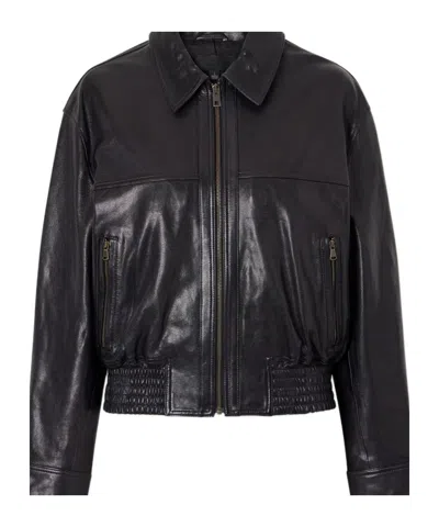 Nili Lotan Aime Leather Bomber Jacket In Black