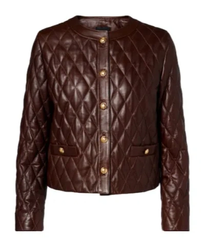 Nili Lotan Amy Cropped Quilted Leather Jacket In Brown
