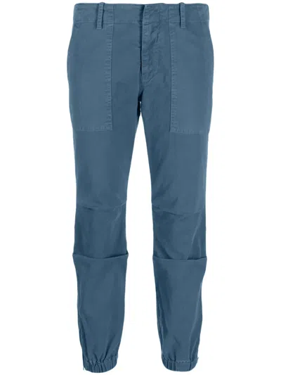 Nili Lotan Concealed-fastening Cotton Tapered Trousers In Blue