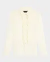 Nili Lotan Danika Ruffle Button Down Silk Top In Ivory