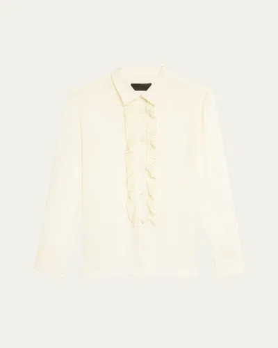 Nili Lotan Danika Ruffle Button Down Silk Top In Ivory
