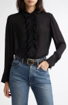 Nili Lotan Danika Ruffle Placket Silk Shirt In Black