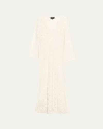 Nili Lotan Della Floral Crochet Knit Long-sleeve Maxi Dress In White