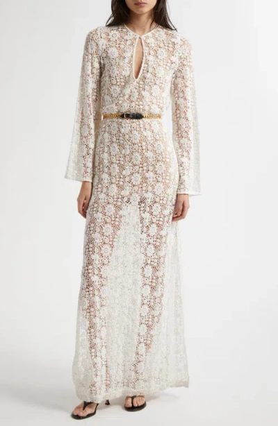 Nili Lotan Della Lace Long Sleeve Midi Dress In Ivory
