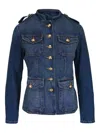 Nili Lotan Military Style Jacket Gold Buttons In Blue
