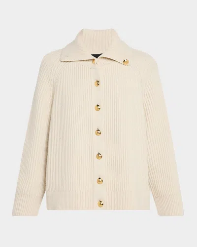 Nili Lotan Deryl Wool Rib Cardigan Jacket In White