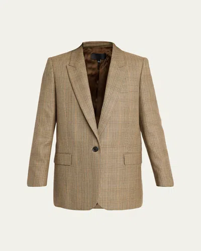 Nili Lotan Diane Check Wool Single-breasted Blazer Jacket In Glen Tan