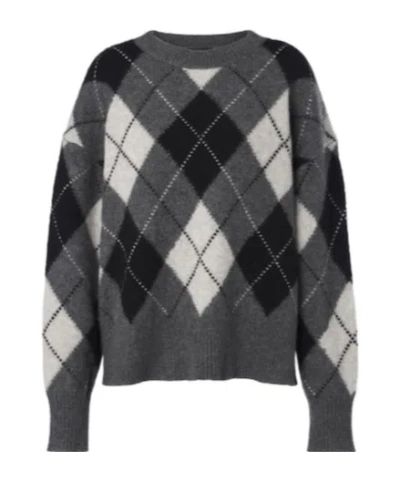 Nili Lotan Donnika Checked Cashmere And Silk-blend Sweater In Gray