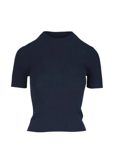 Nili Lotan Dorset Ribbed Short-sleeved Top In Blue