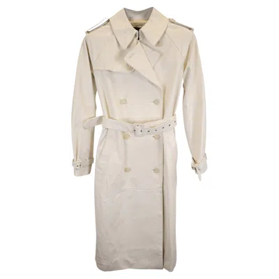 Nili Lotan Double-breast Belted Trench Coat In Cream White Leather