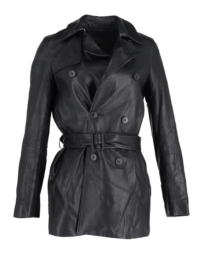 Nili Lotan Double-breasted Trench Coat In Black Leather