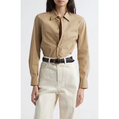 Nili Lotan Dyllan Shrunken Cotton Shirt In Brown