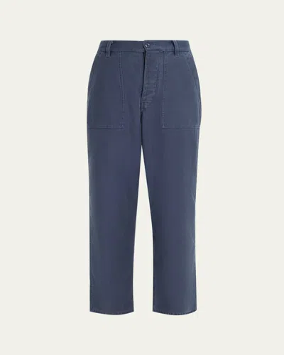 Nili Lotan Earl Cotton Straight-leg Ankle Pants In Blue
