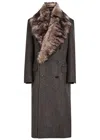 Nili Lotan Edina Double-breasted Shearling-trimmed Herringbone Wool Coat In Gray