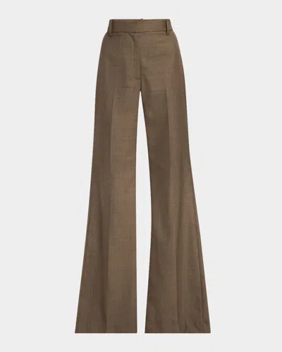 Nili Lotan Effy Wool Flare Pants In Taupe Grey