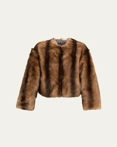 Nili Lotan Elan Lamb Shearling Collarless Jacket In Brown