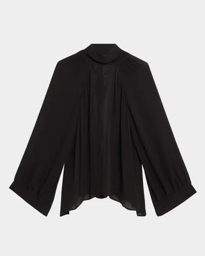 NILI LOTAN ELIANNA CUTOUT PLEATED SILK BLOUSE