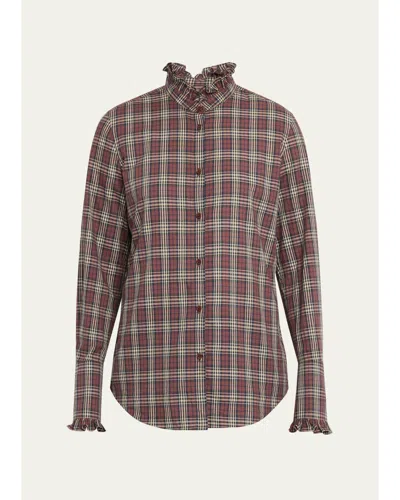 Nili Lotan Elio Ruffle-trimmed Checked Cotton Shirt In Multi